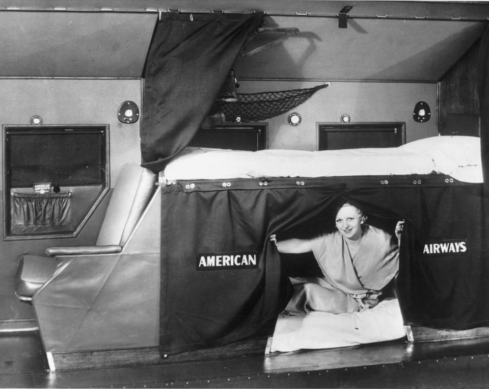 A convertible sleeping compartment in an American Airways&nbsp;(now <br />American Airlines) plane.
