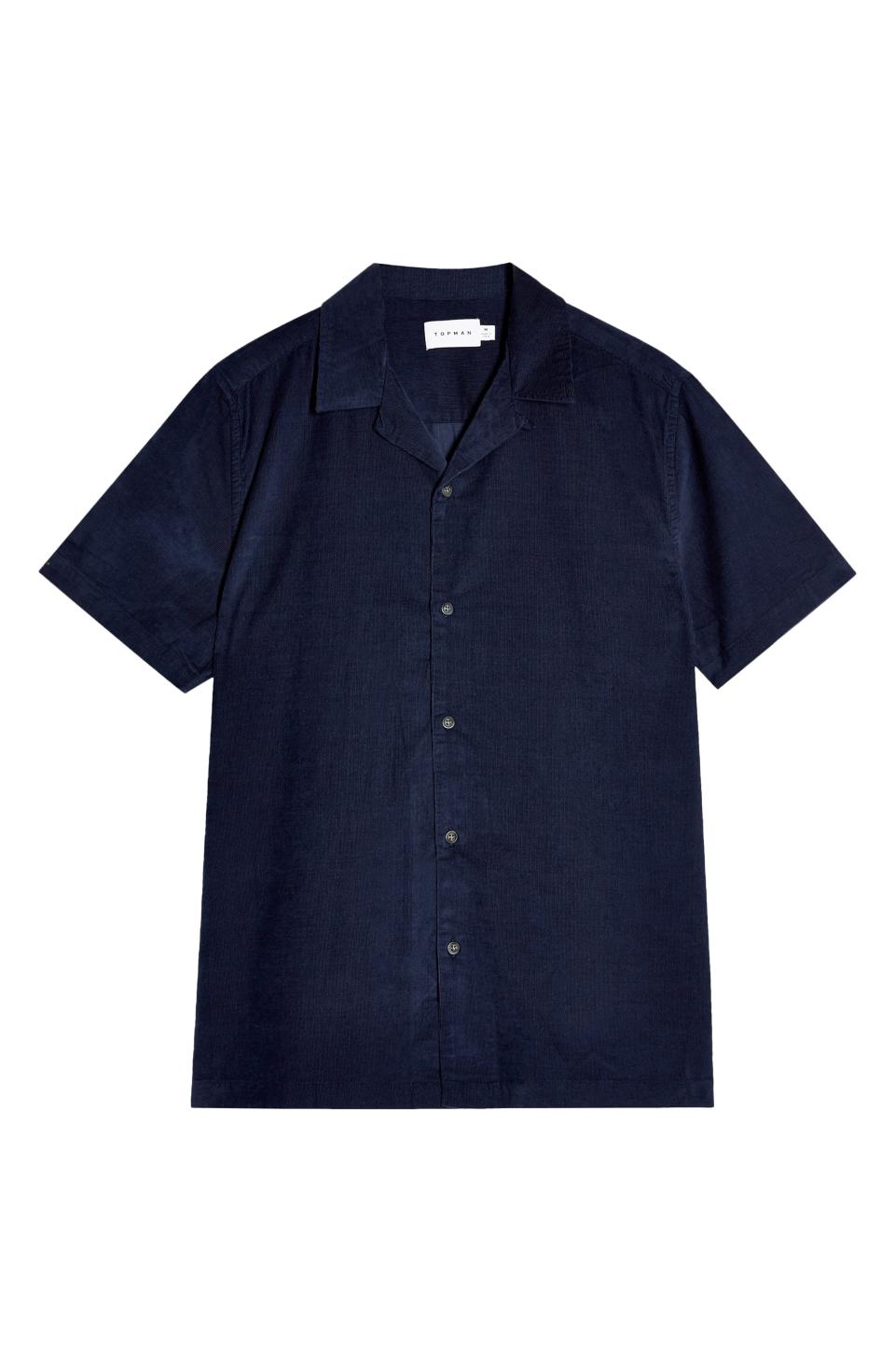 Short Sleeve Button-Up Corduroy Camp Shirt