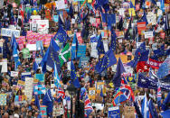 EU supporters march as parliament sits on a Saturday for the first time since the 1982 Falklands War, to discuss Brexit in London