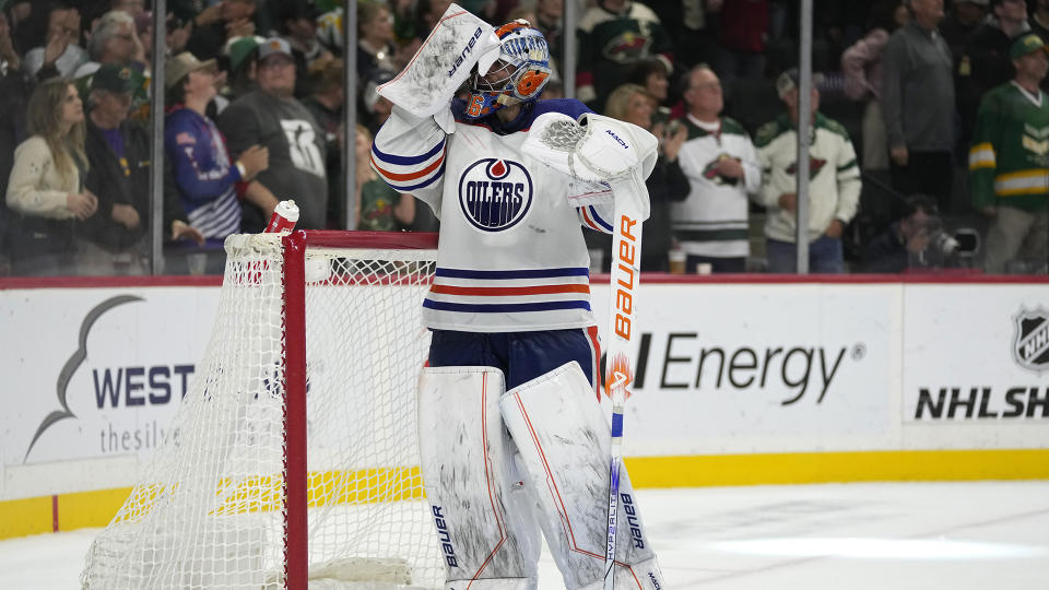 Oilers goalie Jack Campbell had a rough start to his stint in the AHL. (AP Photo/Abbie Parr)