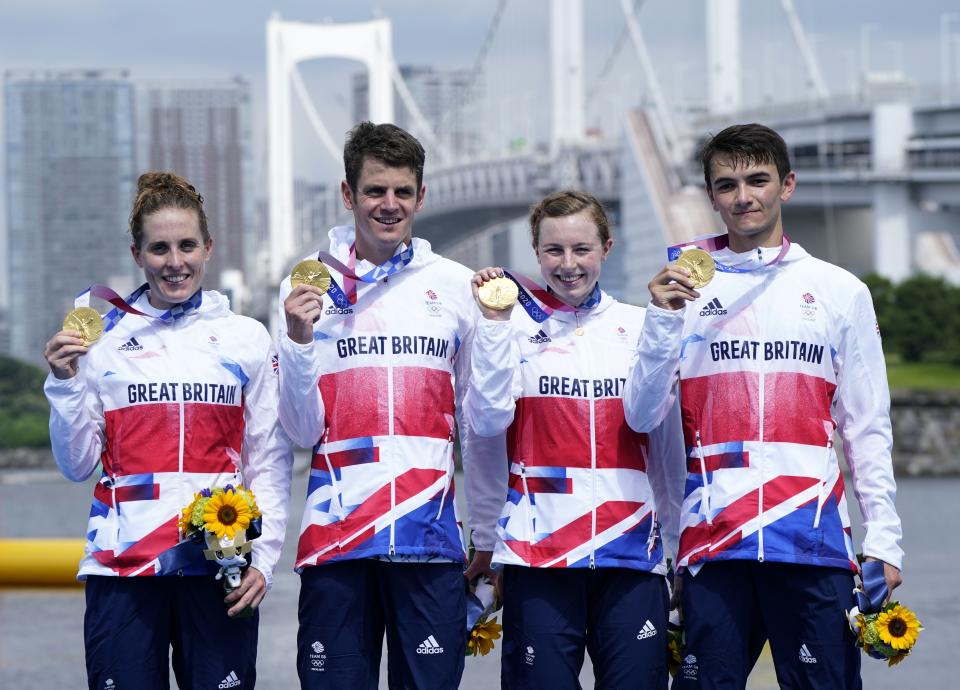 Jess Learmonth, Jonny Brownlee, Georgia Taylor-Brown and Alex Yee won the first Olympic mixed team relay (Danny Lawson/PA) (PA Wire)