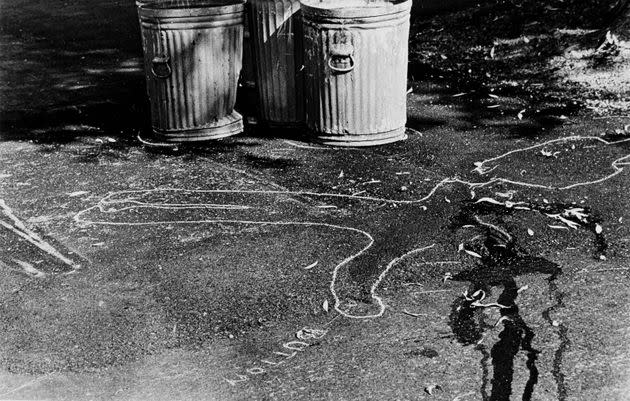 A chalk figure shows where the body of Ernest Jones was found in Tonawanda, New York, on Oct. 9, 1980. Jones, 40, was the second black male killed and mutilated in the Buffalo suburb in two days and the sixth murdered in the prior month. 