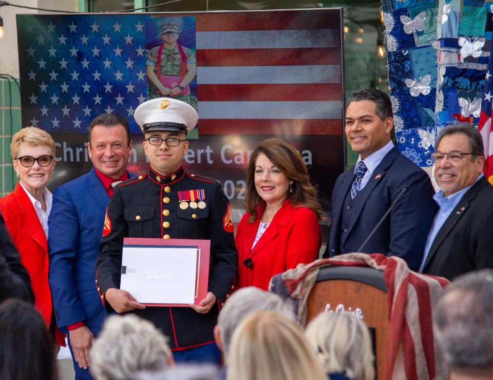 The La Quinta City Council honors U.S. Marine Corps veteran Christian Robert Carranza at City Hall on Nov. 11, 2022. Carranza retired as a corporal this year.