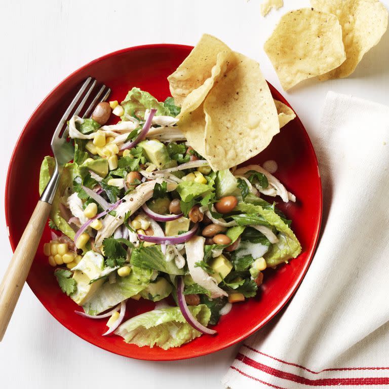 <p>Turn any night into a fiesta with this Tex-Mex-inspired chicken salad. Add a bit of crunch with some tortilla chips — go for hint of lime if you want a little something extra. </p><p><a href="https://www.womansday.com/food-recipes/food-drinks/recipes/a12290/tex-mex-chicken-salad-recipe-wdy0813/" rel="nofollow noopener" target="_blank" data-ylk="slk:Get the Tex-Mex Chicken Salad recipe.;elm:context_link;itc:0;sec:content-canvas" class="link "><em>Get the Tex-Mex Chicken Salad recipe. </em> </a></p>