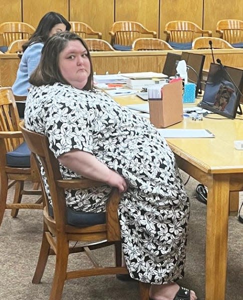 Brittany Rouleau awaits the beginning of testimony in her sexual assault of a child trial Wednesday, May 22, 2024, in 89th District Court in Wichita Falls.