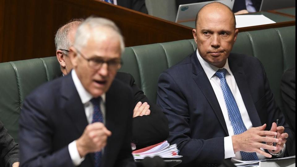 Prime Minister Malcolm Turnbull has defeated Peter Dutton 48-35 in a leadership ballot in the Liberal party room. Source: AAP