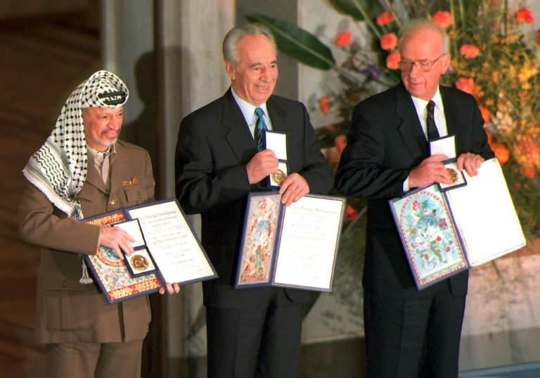 Sometimes the choice of laureate has been very divisive, such as in 1994 when Palestinian leader Yasser Arafat and Israel's Shimon Peres and Yitzhak Rabin won the award a year after signing the Oslo Peace Accords