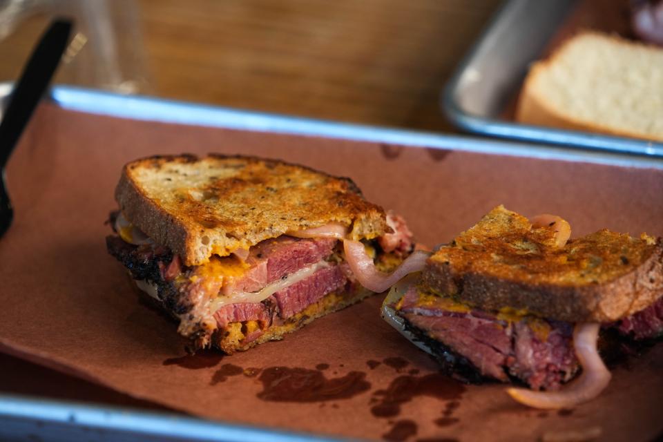 Just Q'in BBQ is known for its signature pastrami sandwich, which was featured on the Cooking Channel.