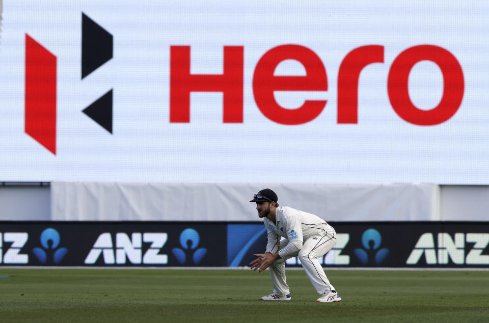 New Zealand captain Kane Williamson prepares to field the ball during play on day one of the first cricket test against Sri Lanka in Wellington, New Zealand, Saturday, Dec. 15, 2018. (AP Photo/Mark Baker )