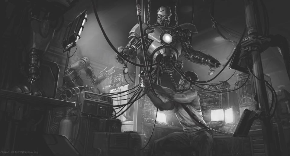 "Iron Man" concept art by Ryan Meinerding. (Image: <em>The Story of Marvel Studios</em> © 2021 Marvel/Abrams)