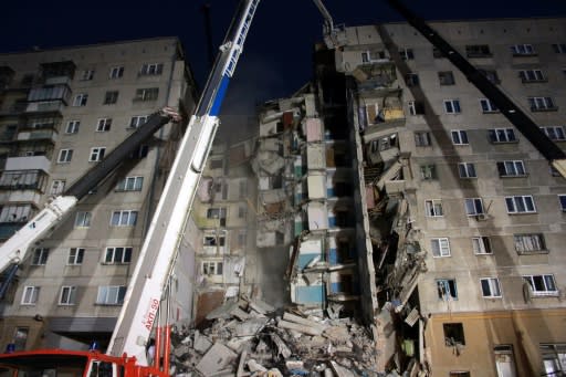 A large section of the building collapsed after a gas explosion in the central Russian city of Magnitogorsk