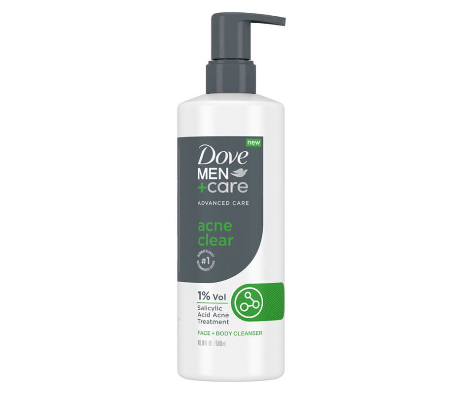 <p>Courtesy Image</p><p><span>Dove Men+Care Advanced Care Acne Clear Cleanser</span> is the liquid equivalent to Dove Men+Care’s ubiquitous bar soaps. Like all Dove products, it has a supremely hydrating formula that leaves skin soft, and is a great way to chase a sweaty workout or sunscreen-slathered beach day, thanks to its gentle 1 percent salicylic acid formula. It’s good for washing the entire body, head to toe (though it’s not a shampoo), so it will also reduce your need for other shower products while lasting a while thanks to its generous size.</p><p>[30, 3-pack; <span>amazon.com</span>]</p><p> <strong>View the <a href="https://www.mensjournal.com/grooming/best-acne-body-wash" rel="nofollow noopener" target="_blank" data-ylk="slk:original article;elm:context_link;itc:0;sec:content-canvas" class="link ">original article</a> to see embedded media.</strong> </p><p> <strong>View the <a href="https://www.mensjournal.com/grooming/best-acne-body-wash" rel="nofollow noopener" target="_blank" data-ylk="slk:original article;elm:context_link;itc:0;sec:content-canvas" class="link ">original article</a> to see embedded media.</strong> </p>