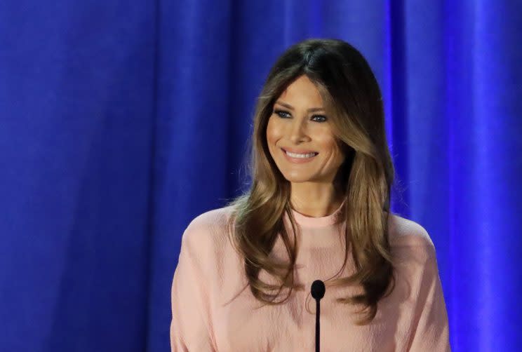 Melania Trump, wife of Republican presidential candidate Donald Trump, delivers a speech at the Main Line Sports Center in Berwyn, Pa., Thursday, Nov. 3, 2016. (Photo: Patrick Semansky/AP)