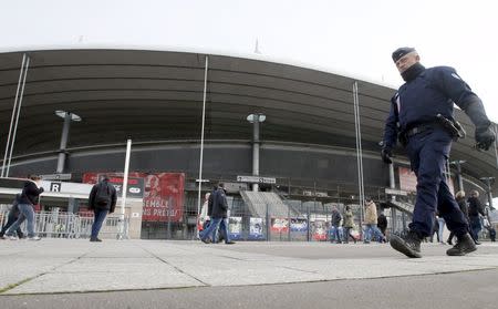 Rugby Union - France vs Italy - Stade de France, Paris, France - 6/2/16. French Policeman patrols just before a Six Nations tournament match. REUTERS/Gonzalo Fuentes