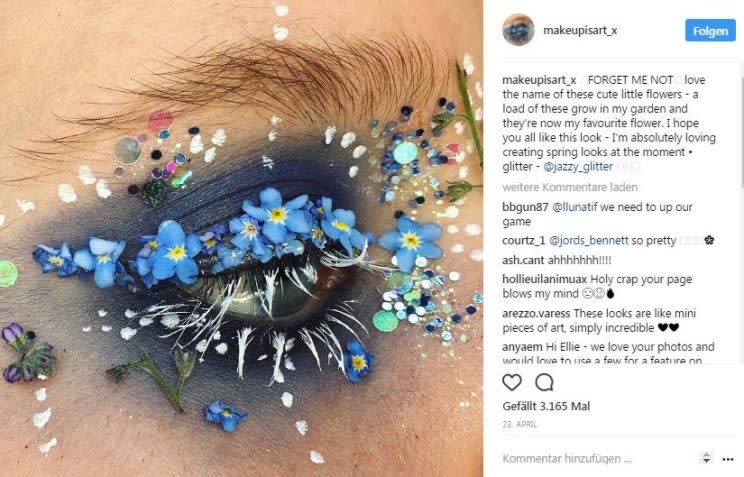 Ihre Materialien findet Costello kostenlos im eigenen Garten. Foto: Instagram (@makeupisart_x)