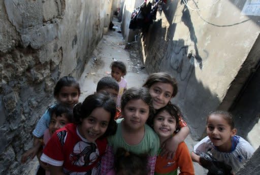 Palestinians children play in the al-Shati refugee camp in Gaza City