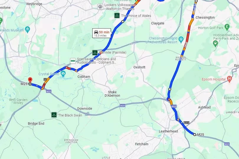 The clockwise diversion route for over-height vehicles (over 15’0 / 4.6m) is 15 miles long -Credit:Google