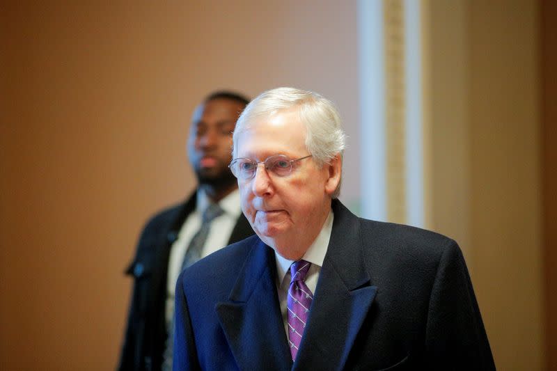 Senate Majority Leader McConnell arrives before Trump impeachment trial reconvenes on Capitol Hill in Washington