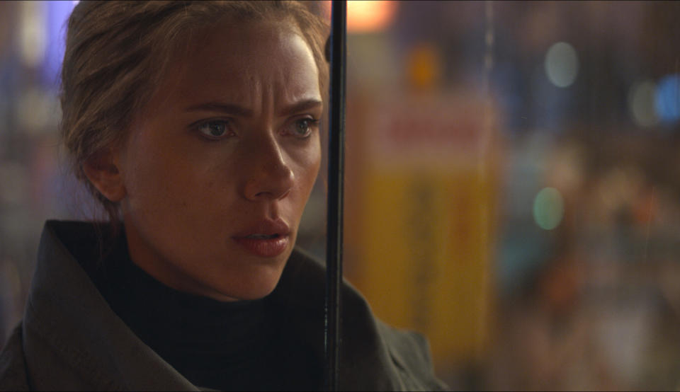 This image released by Disney shows Scarlett Johansson in a scene from "Avengers: Endgame." (Disney/Marvel Studios via AP)