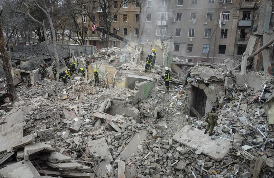 One apartment block was completely destroyed in the attack (REUTERS)