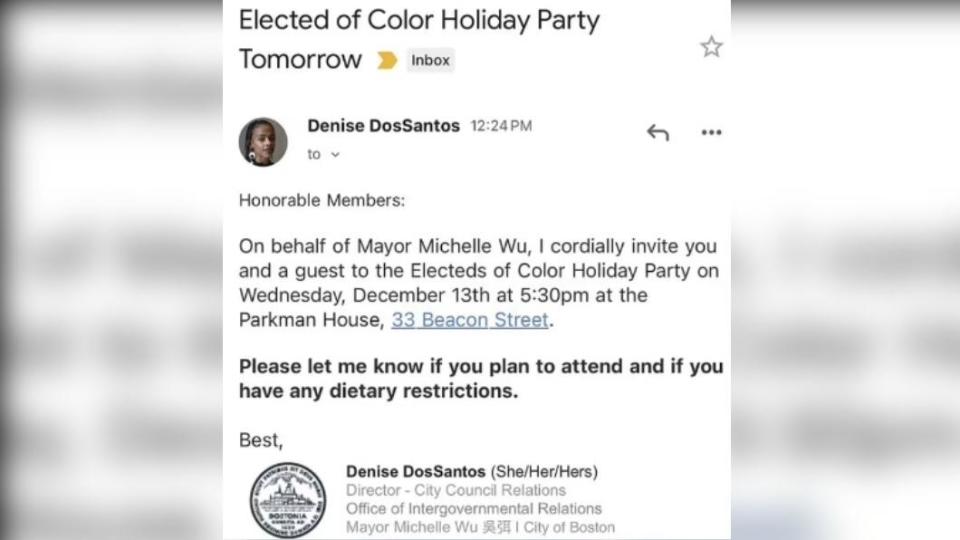 狄妮絲誤將僅邀請「有色人種」的市議員參加派對的郵件寄給全部人，引發爭議。（圖／翻攝自「紐約郵報」）