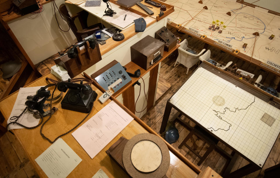 A view inside the ops room during the press preview of The Ops Block: Battle of Britain at IWM Duxford, an exhibition that marks 80 years since the German Luftwaffe began its long series of air attacks, signifying the start of the Battle of Britain.