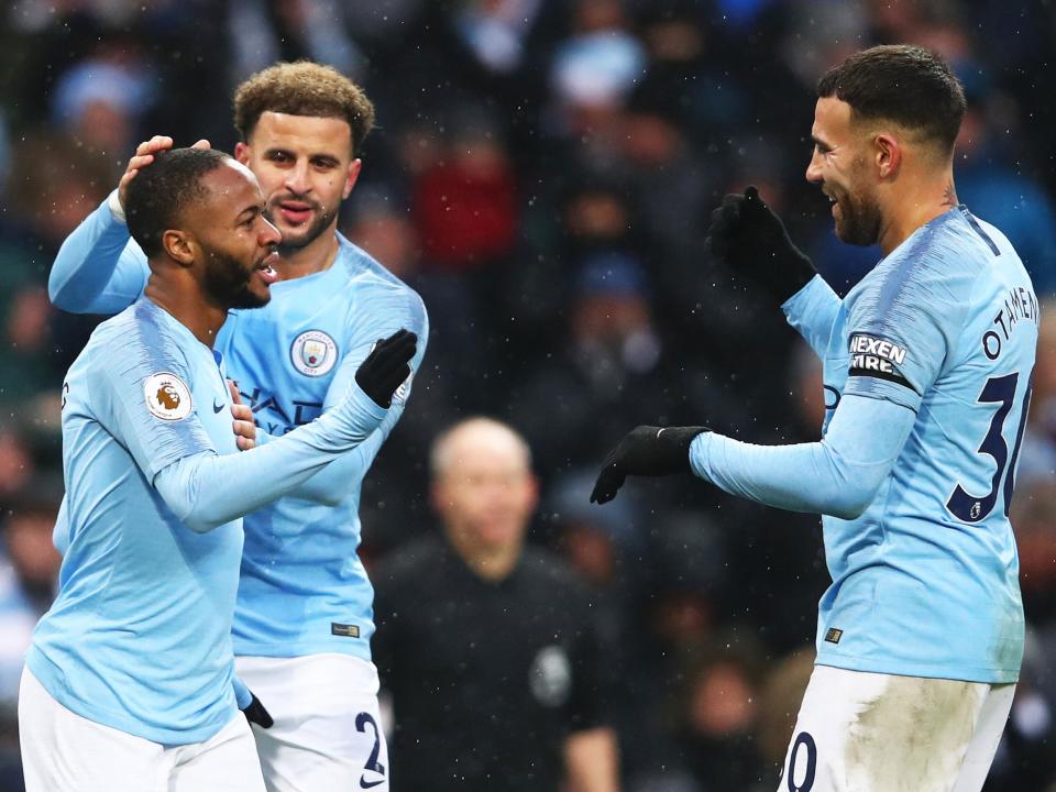 Raheem Sterling came on to score Manchester City's third at the Etihad on Saturday: Getty