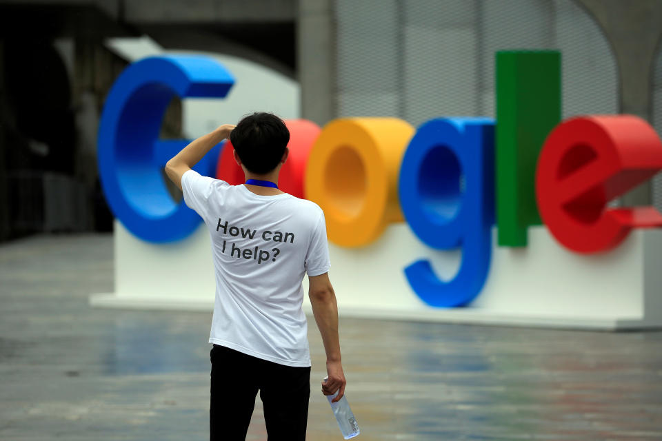 A Google sign is seen during the WAIC (World Artificial Intelligence Conference) in Shanghai, China, September 17, 2018. REUTERS/Aly Song