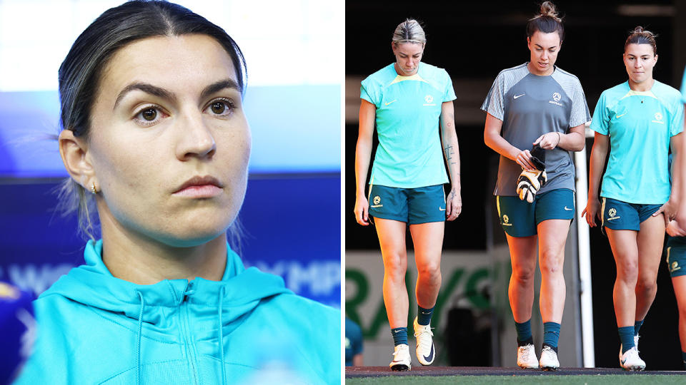 Steph Catley and Matildas teammates at Marvel Stadium.