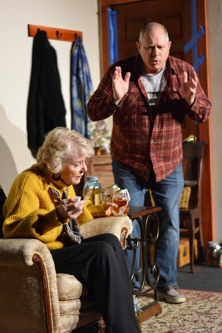 Carol Sizer, left, and Bill Downey rehearse a scene from Twin City Players' production of "The Velocity of Autumn" that runs Jan. 27 to 29, 2023, at the theater in St. Joseph.