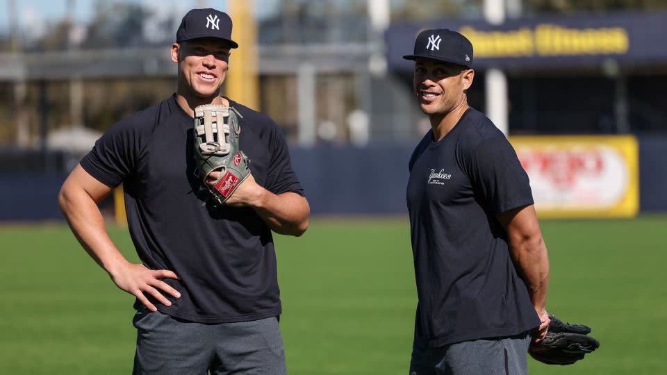 Judge (left) and Stanton (right) participate in preseason workouts. - Nathan Ray Seebeck/USA TODAY Sports/Reuters