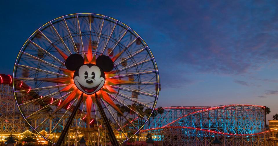 Pixar Pal-A-Round gives guests a choice of fixed or swinging ferris wheel gondolas at Disney California Adventure Park.