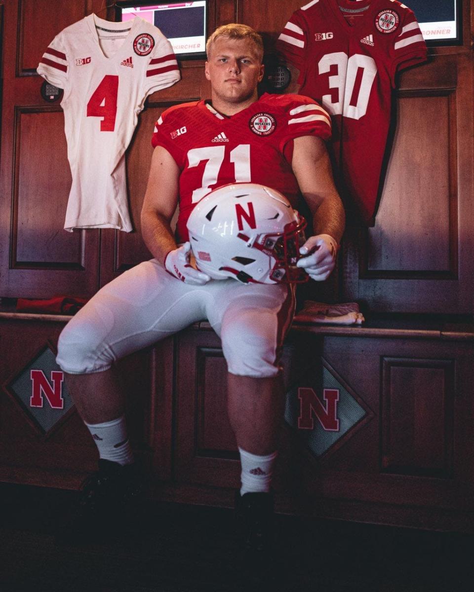 Cedar Falls lineman Jake Peters poses during a visit to Nebraska. He committed to the Huskers football program this spring.