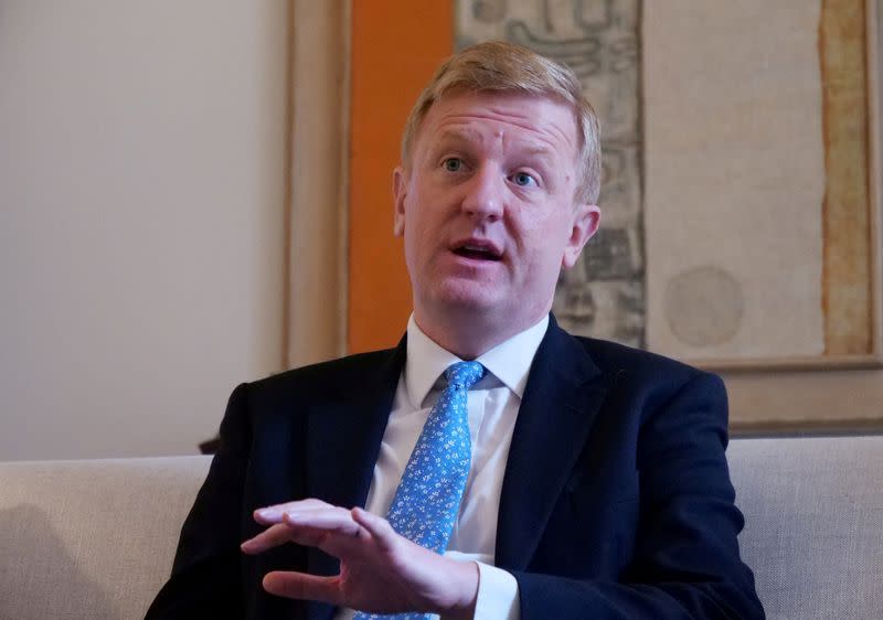 FILE PHOTO: British Deputy Prime Minister Oliver Dowden speaks during an interview with Reuters, in Seoul