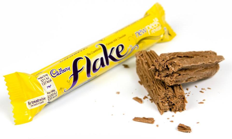 Cadbury flake chocolate bar on white background