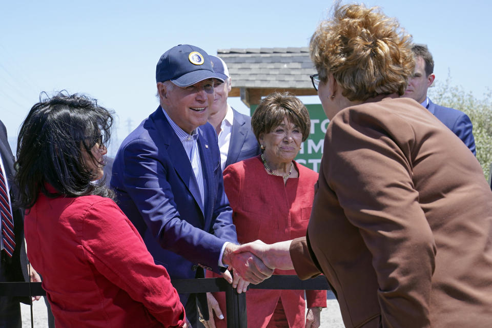 President Joe Biden greets people after speaking at the Lucy Evans Baylands Nature Interpretive Center and Preserve in Palo Alto, Calif., Monday, June 19, 2023. (AP Photo/Susan Walsh)