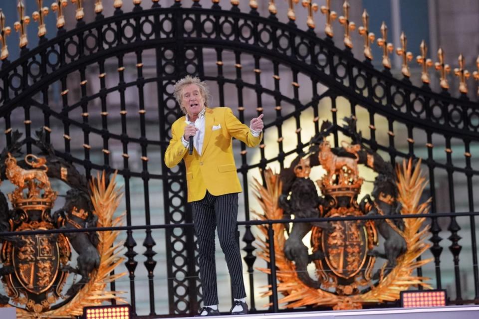 Sir Rod Stewart performs during the BBC’s Platinum Party at the Palace staged in front of Buckingham Palace, London (Victoria Jones/PA) (PA Wire)