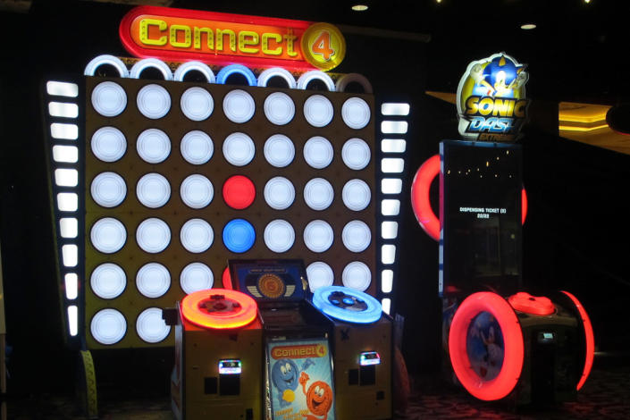 A giant Connect Four video game sits inside the soon-to-open Lucky Snake arcade Wednesday, April 21, 2021, at the former Showboat casino in Atlantic City, N.J. Philadelphia developer Bart Blatstein is spending nearly $130 million on attractions at the former Atlantic City casino including an indoor water park; a retractible domed concert hall, a beer garden and a Boardwalk sun deck to increase family entertainment options in Atlantic City. (AP Photo/Wayne Parry)