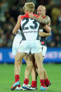 Melbourne celebrate a rare victory on the road, a three-point win at Adelaide Oval.