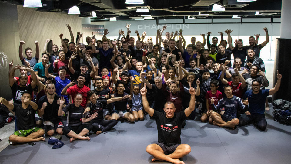 Retired mixed martial arts superstar Georges St-Pierre conducting an MMA seminar at the Evolve MMA Academy at Far East Square on 9 March 2019.(PHOTO: Evolve MMA)