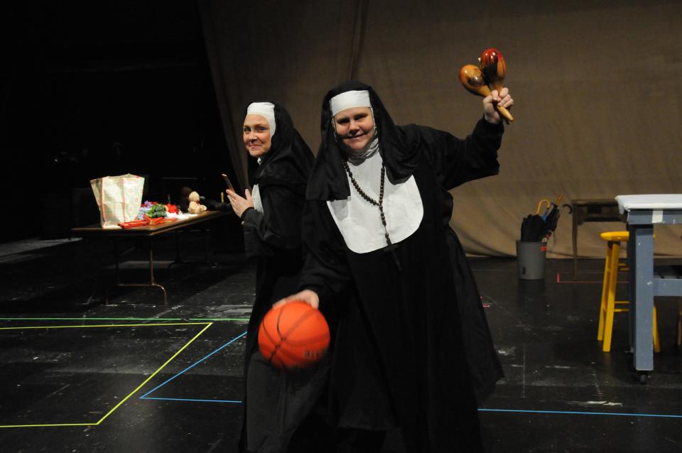 What are they up to, those sisters of "Nunsense." Tamera Gindlesperger Fisher, left, portrays second in command Sister Mary Hubert. Kathryn Castner Davis portrays Mother Superior Sister Regina.