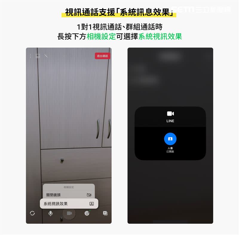  系統視訊效果可開啟iPhone相機的人像模式。（圖／LINE提供）