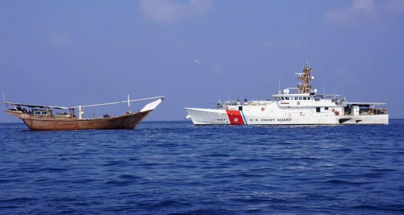 The U.S. Coast Guard Sentinel-class fast-response cutter USCGC Clarence Sutphin Jr. located a vessel loaded with lethal aid that was bound for a Houthi-controlled area of Yemen on Jan. 28. Photo courtesy of U.S. Central Command/X