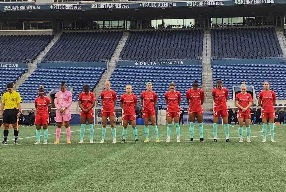 The Kansas City Current (pictured) and OL Reign FC observed a moment of silence for the victims of the massacre in Uvalde, Texas, before Wednesday night’s NWSL match in Seattle.