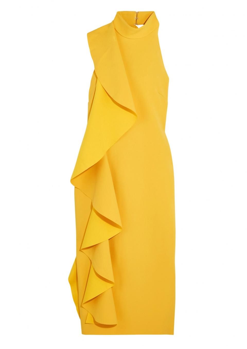 <p>Nail two trends with this dress; ruffles and yellow. </p>