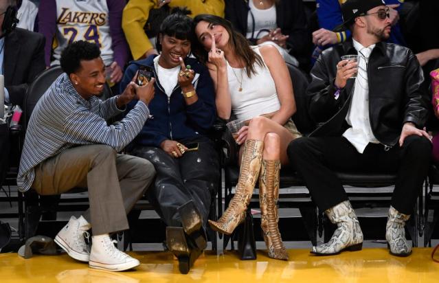 Kendall Jenner Bad Bunny Lakers Game Whispering