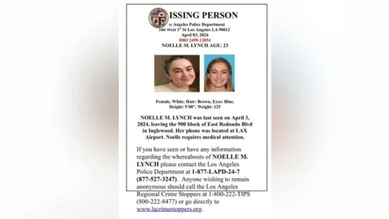 <div>LAPD released this missing person flyer about Noelle Lynch and urged anyone with information to call (LAPD)</div>