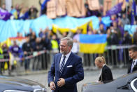 Czech Republic's Prime Minister Petr Fiala arrives for an EU Summit at Prague Castle in Prague, Czech Republic, Friday, Oct 7, 2022. European Union leaders converged on Prague Castle Friday to try to bridge significant differences over a natural gas price cap as winter approaches and Russia's war on Ukraine fuels a major energy crisis. (AP Photo/Petr David Josek)