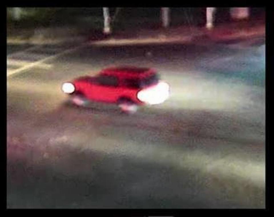 Charlotte-Mecklenburg police say this red Ford Explorer struck and killed a pedestrian in a crosswalk on Sunset Road near Beatties Ford Road on Thursday, Nov. 25, 2021. The driver of the SUV fled.