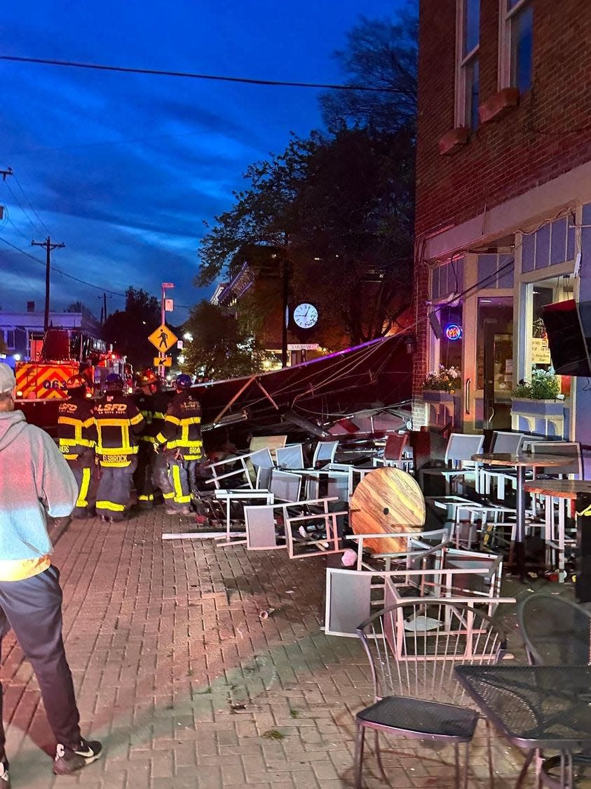 Toby Ramsey, pleaded not guilty Monday in Clermont County Municipal Court to charges connected to a hit-and-run crash that left this damage to the patio of the Paxton Grill in Loveland on Friday.
